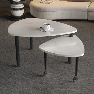 KTMBDW 2 Tier Modern Coffee Table, 360 Degree Rotatable Coffee Center Table with Wood Legs and Sintered Stone Tabletop, Cocktail Table for Living Room - 1 of 4
