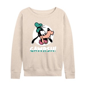 Women's - Disney - Goofy Gawrsh Lightweight French Terry Wide Neck Long Sleeve Shirt - 1 of 4