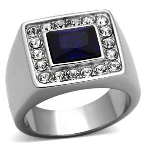 Slickblue Men’s Polished Stainless Steel Ring with Montana Synthetic Glass, Oblong Shape, Size 8-13 - 1 of 4