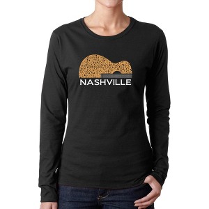 LA Pop Art Nashville Guitar - Women's Word Art Long Sleeve T-Shirt - 1 of 4
