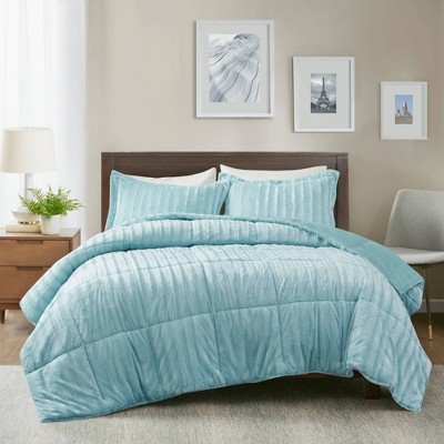 Aqua Faux Fur Reversible Full Comforter Set