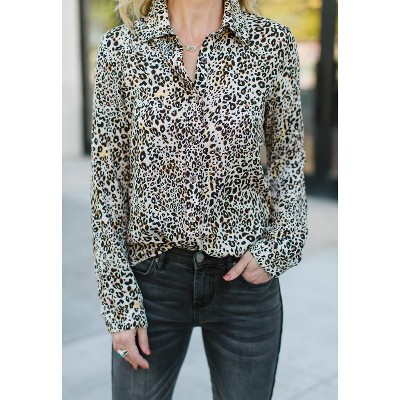 Women's Panther Leopard Printed Blouse - PINK MARTINI