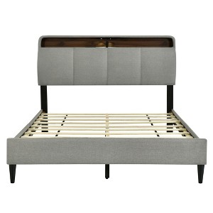 HomeRoots Gray Tufted Upholstered Queen Bed Frame With USB - 1 of 4