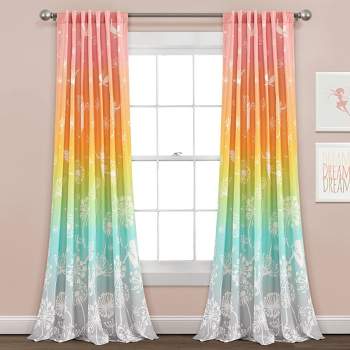 52"x84" Kids' Make A Wish Dandelion Fairy Ombre Window Curtain Panels Pastel Rainbow Set - Lush Décor