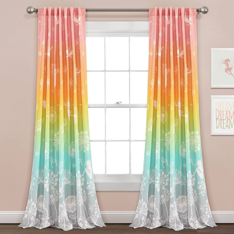 52&#34;x84&#34; Kids&#39; Dandelion Fairy Ombre Window Curtain Panels Set Pastel Rainbow - Lush D&#233;cor, 1 of 10