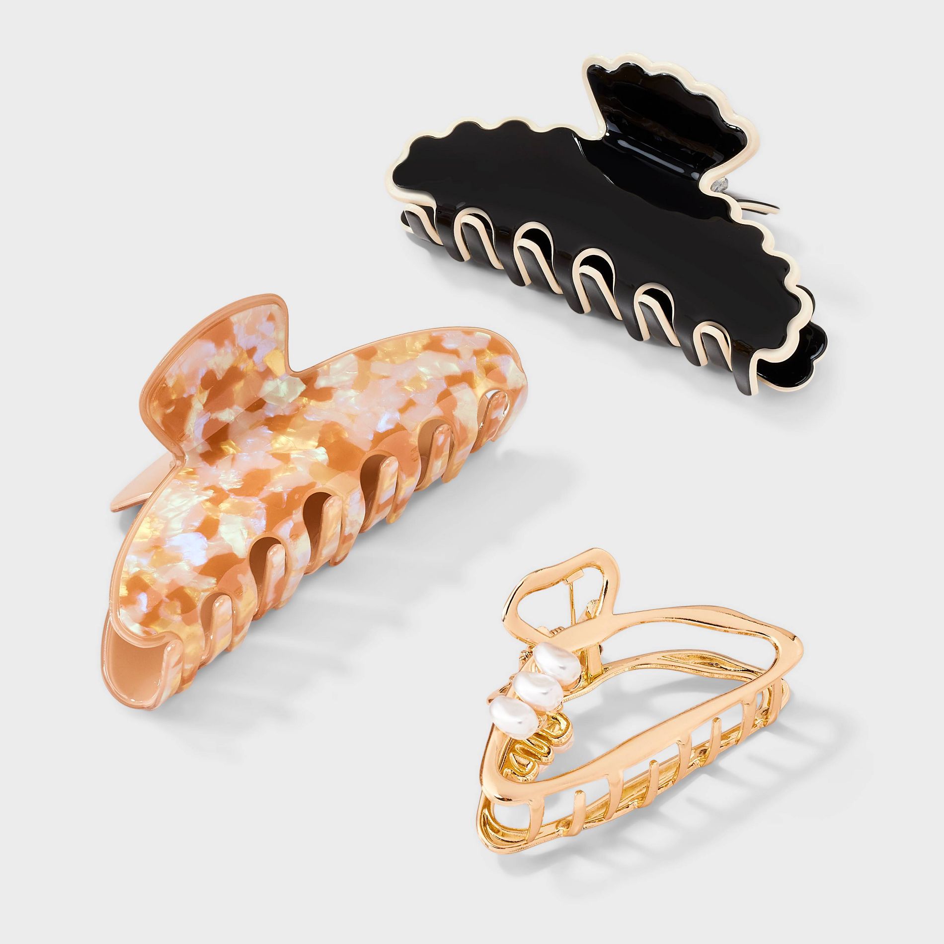 Assorted Marble and Scallop Edge Hair Claw Clip Set 3pc - A New Day™ Multicolor