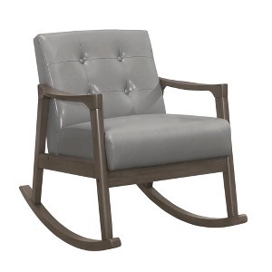 Faux Leather Button Tufted Rocking Chair with Solid Wood Frame and Foam Padding for Living Room - 1 of 4