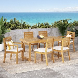 Osparple Outdoor Seating Furniture Dining Set Acacia Wood Conversation Chairs with Cushions Rectangle Wooden Table for Balcony, Terrace, Garden - 1 of 4