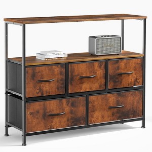 GlasFlength TV Stands and Consoles, Tall Dresser Fabric Storage Tower, Wood Top for Kid Room, Closet, Entryway, Nursery, Brown 38"*11.8"*30.7" - 1 of 4