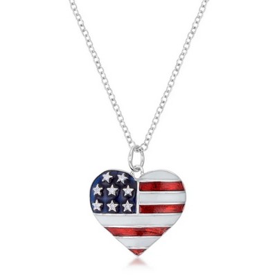 ShineHigh Patriotic Rhodium-Plated Necklace – Red, White, and Blue Enamel Charms with CZ Accents – Heart, Balloon, Bow Tie, and U.S. Map Designs