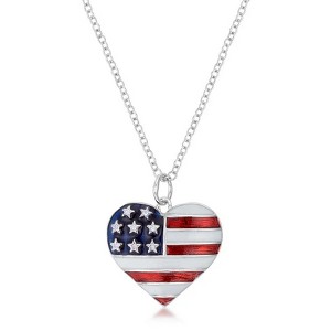 ShineHigh Patriotic Rhodium-Plated Necklace – Red, White, and Blue Enamel Charms with CZ Accents – Heart, Balloon, Bow Tie, and U.S. Map Designs - 1 of 1