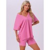 INSPIRE CHIC Women's Oversized V Neck Workout Tracksuit T-Shirts Tops with Biker Shorts Pajamas Lounge Set 2 Pcs - 2 of 4