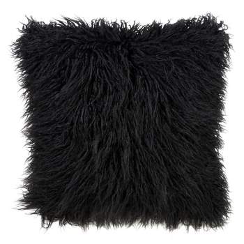 Saro Lifestyle Mongolian Faux Fur Throw Pillow, Black, 22" x 22"