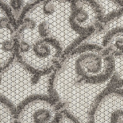 Aloha Floral Grey Charcoal Round 43" Synthetic Outdoor Rug