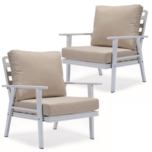 LeisureMod Walbrooke Modern Outdoor Armchair With White Aluminum Frame Set of 2 - image 1 of 4