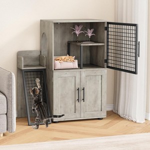 Litter Box Enclosure with Platform - Double Layer Hidden Furniture Modern Villa Cat House with Ladder, Large Cats Cabinet Indoor Washroom Cat House - 1 of 4