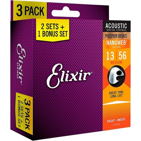 Elixir BONUS PACK! NANOWEB Phosphor Bronze Medium Acoustic Guitar Strings 3-Pack - image 1 of 3