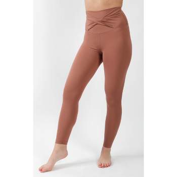 Yogalicious - Women's  Lux Super High Rise Ankle Leggings with Elastic Free Criss Cross Waistband - Copper Iron - Medium