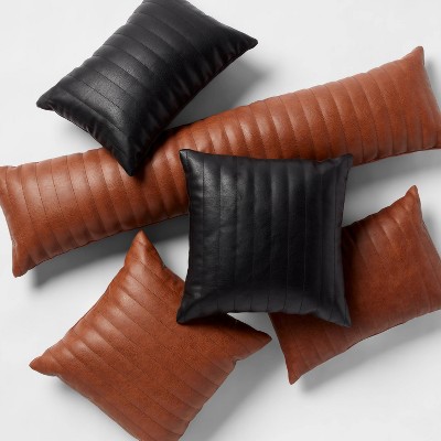 Faux Leather Channel Stitch Decorative Throw Pillow Collection