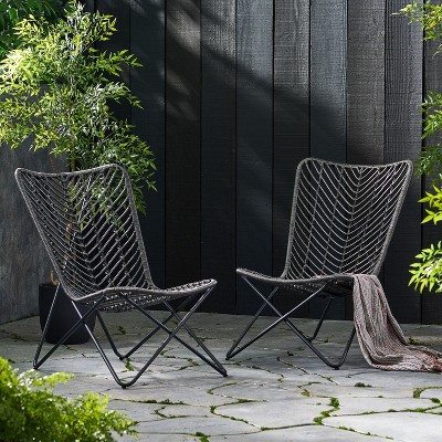 NicBex Set of 2 Rattan Outdoor Dining Chair,Modern Patio Dining Chairs with Wicker Finish,Armless Wood Chairs Suitable for Patio,Garden,Gray
