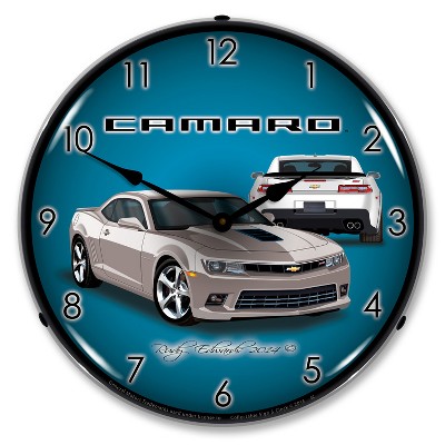 Collectable Sign & Clock | 2014 SS Camaro Silver Ice LED Wall Clock Retro/Vintage, Lighted