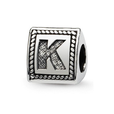 Black Bow Jewelry Triangle Block, Letter K Sterling Silver Bead Charm