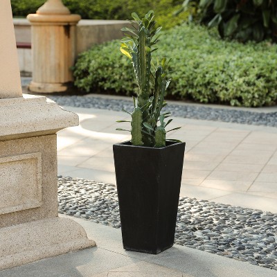Black Fiberclay 18.5" Tall Tapered Square Planter