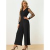 Allegra K Women's Elegant V Neck Mesh Long Sleeve Loose Wide Leg Party Jumpsuits - 2 of 4