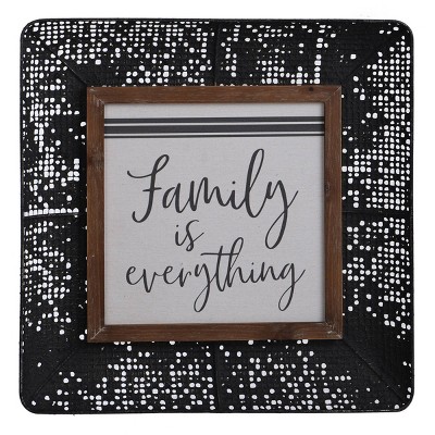 Family Tray Metal Wall Hanging with Natural Wood Inlay Unframed Wall Canvas - StyleCraft