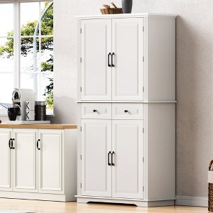 LOVSON 71" Farmhouse Style Kitchen Pantry Cabinet with 3 Pull-Out Organizers, 6 Shelves, and 2 Drawers, or Kitchen and Dining Room，White - 1 of 4