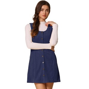INSPIRE CHIC Women's Corduroy Button Down Scoop Neck Pockets Casual Pinafore Overall Dress - 1 of 4