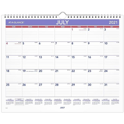 AT-A-GLANCE 2021-2022 12" x 15"Academic Wall Calendar White/Purple/Red AY8-28-22