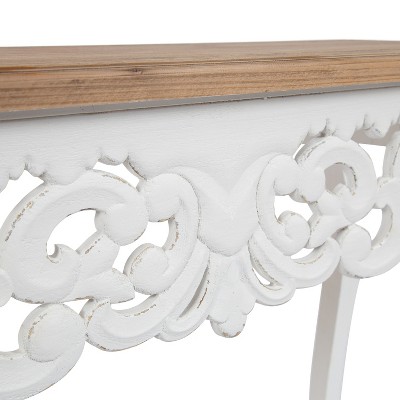 Antonella Rustic Brown and White Carved Wood Console Table