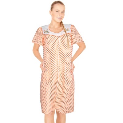 JEFFRICO House Dresses for Women with Pockets - Lightweight Breathable Short Sleeve Muumuu & Nightgowns - Zipper Front Housecoat and Dusters