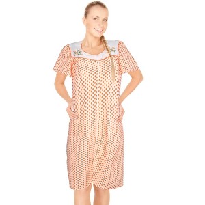 JEFFRICO House Dresses for Women with Pockets - Lightweight Breathable Short Sleeve Muumuu & Nightgowns - Zipper Front Housecoat and Dusters - 1 of 4
