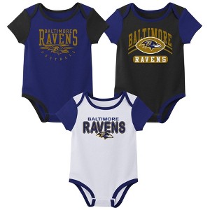 NFL Baltimore Ravens Infant Boys' 3pk White Bodysuit - 1 of 4