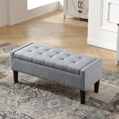 Pinmoco 42" Linen Storage Bench, Tufted Upholstered Entryway Bench with Safety Hinge for Bedroom and Living Room