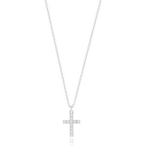 Tiny CZ Cross Pendant Necklace for Women, 18K Gold or Silver Plated Layered Chain - 1 of 4