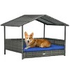 Wicker Dog House with Canopy for Outdoor Use Rattan Dog Bed with Water Resistant Cushion for Small and Medium Dogs,Blue - LAOTIES - 3 of 4