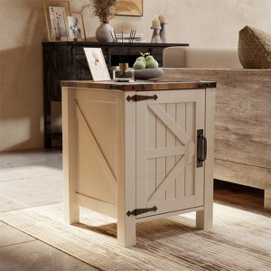 OKD Nightstand with Charging Station, Farmhouse End Table w/Barn Door - 1 of 4
