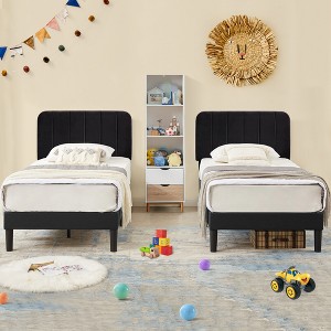 VECELO Velvet Upholstered Platform Bed Frame with Adjustable Headboard, Sturdy Wood Slat Support, No Box Spring Required - 1 of 4