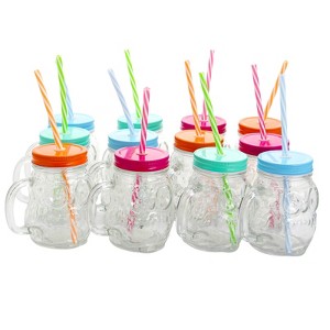 Gibson Home Swirl Delight 12 Piece 13.5 oz Glass Owl Shape Mason Jar Drinking Glass Set - 1 of 4