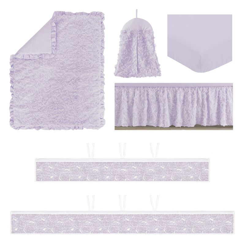 Sweet Jojo Designs Girl Crib Bedding + BreathableBaby Breathable Mesh Liner Rose Lavender Purple 6pc, 2 of 7