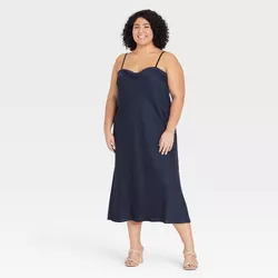 Women's Plus Size Apron Slip Dress - A New Day™ Navy Blue 4X