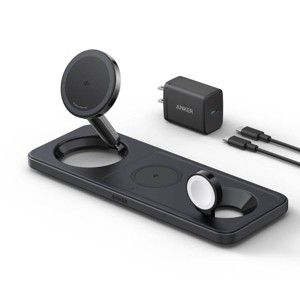 Anker MagGo 15W Qi2 3-in-1 Wireless Black Charging Station with Charger Bundle - 1 of 4