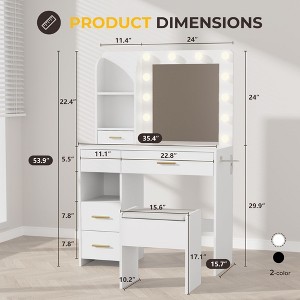 Vanity Desk with LED Lighted Mirror, 3 Lighting Colors Makeup Vanity Desk with 5 Large Drawers and 3 Storage Shelves - 1 of 4