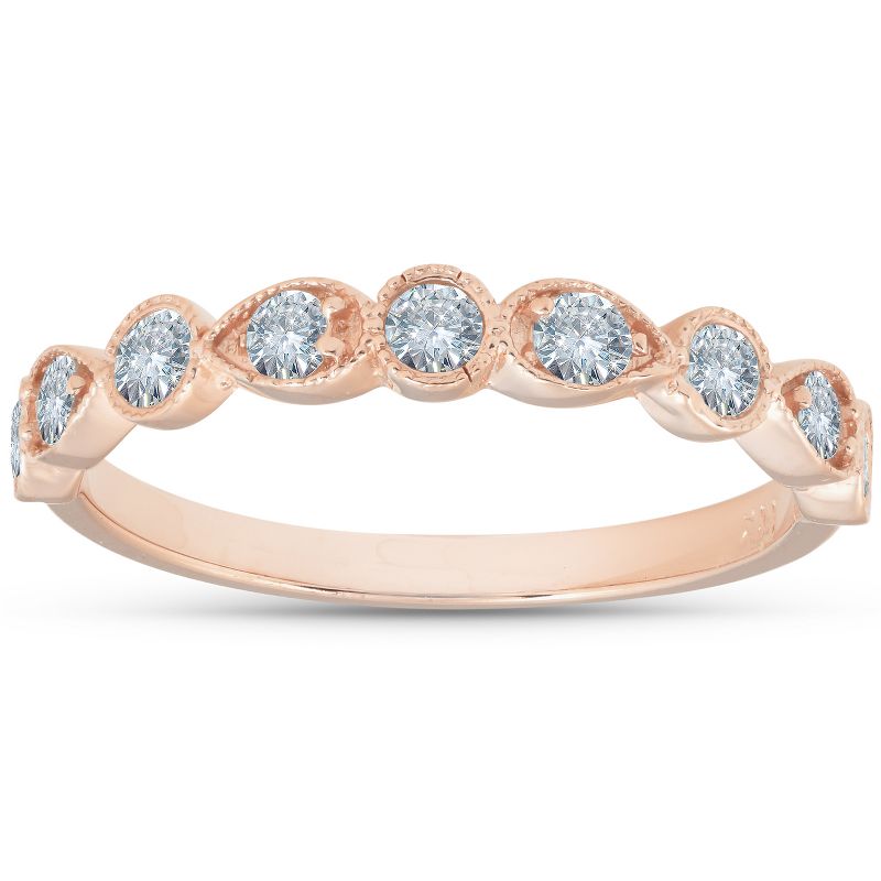 Pompeii3 1/3Ct Diamond Wedding Ring Womens Stackable 14k Rose Gold Anniversary Band, 1 of 6