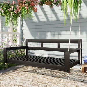 VisioGear Patio Twin Size Daybed Swing, Garden Swing Bench Chair with 4 Hanging Ropes for Backyard, Outdoor, Black, 81.9"*40.6"*27.6" - 1 of 4