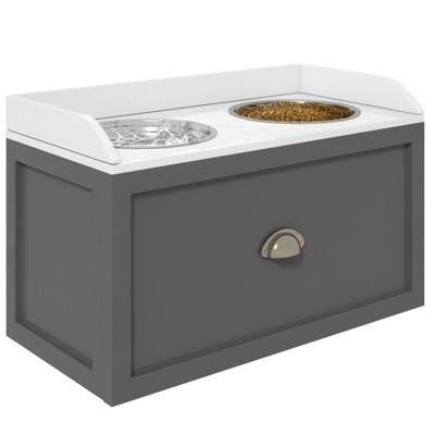 DSVIMOY Large Elevated Dog Bowls with Storage, Raised Dog Bowl Stand, Gray, 23.5"*11.75"*14.25"