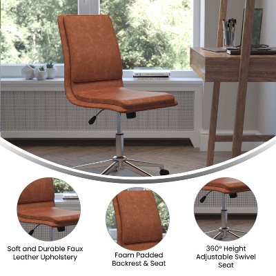Elevated Brown LeatherSoft Mid-Back Armless Swivel Task Chair
